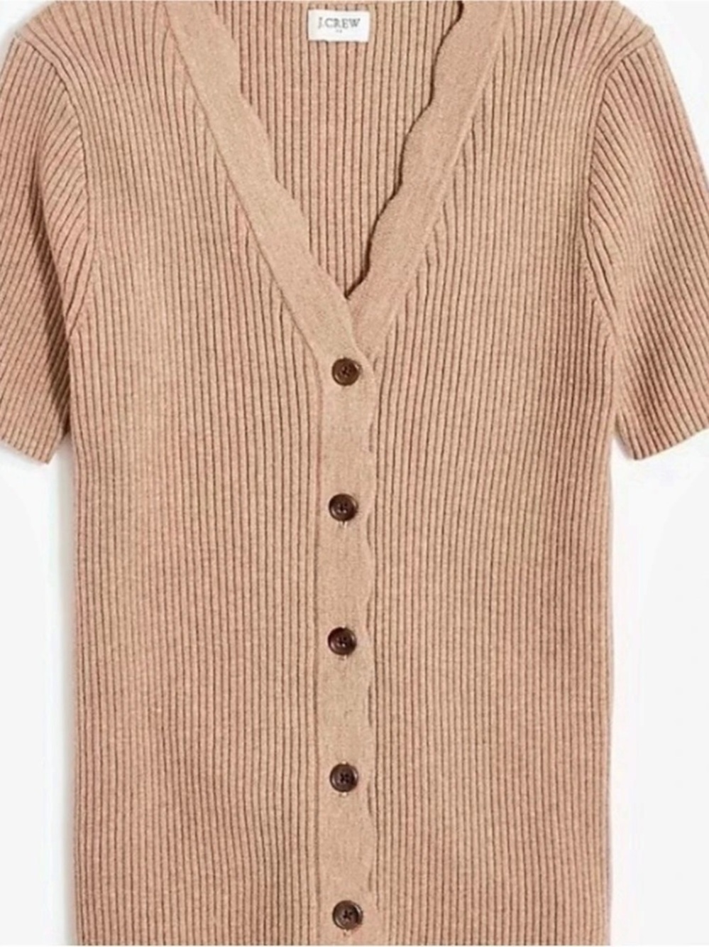 J.Crew Scallop-trim short-sleeve cardigan sweater in Brown